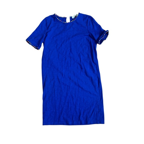 Boden Ali Pom Sleeve Dress Knee Length Sz US 4R Blue Short Sleeve Surf the Web - Picture 6 of 15